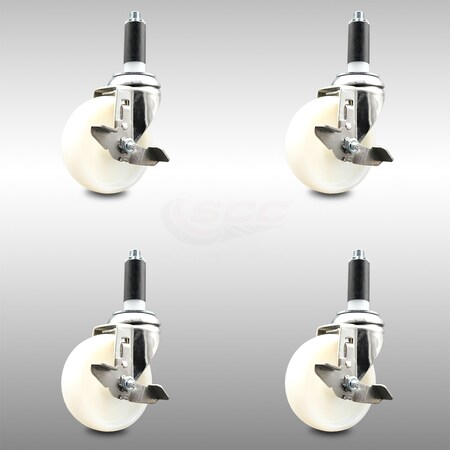 Service Caster 4 Inch 316SS Nylon Wheel Swivel 1-1/8 Inch Expanding Stem Caster Set Brake SCC SCC-SS316EX20S414-NYS-TLB-118-4